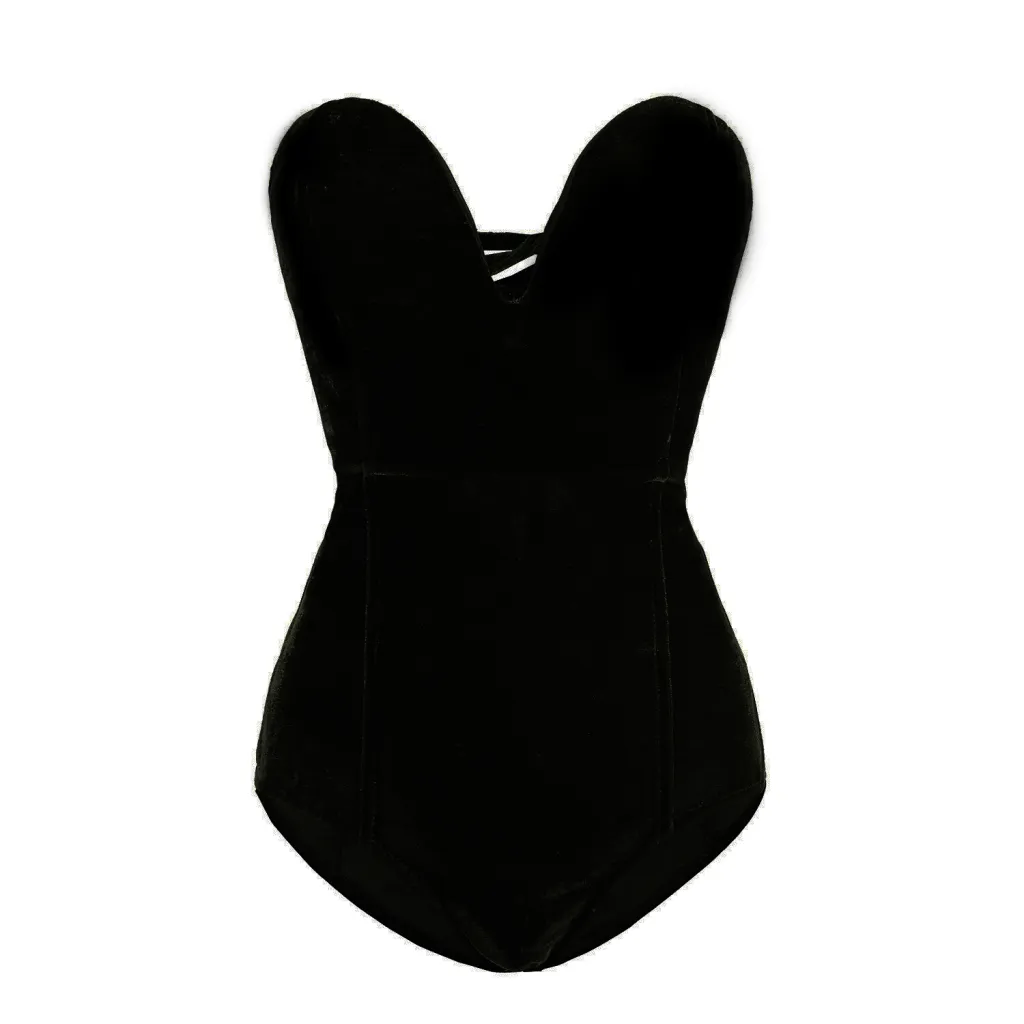 Gold velvet sexy tube top opensuit - Black
