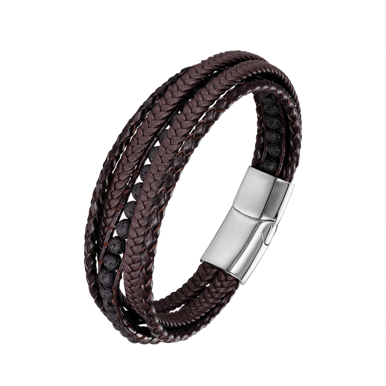 Genuine leather bracelet with magnetic buckle