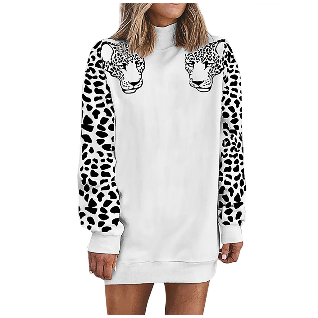 Casual high neck leopard long sleeve ladies sweater top