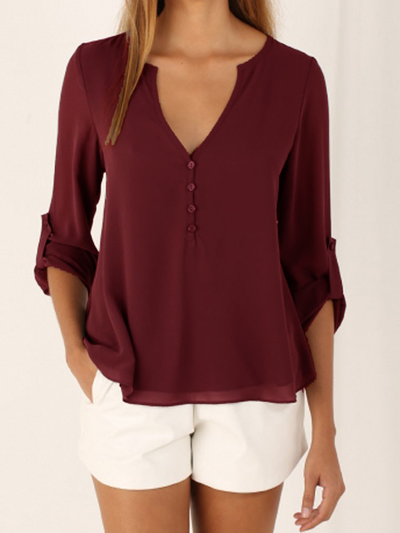 V-neck loose plus size chiffon shirt
