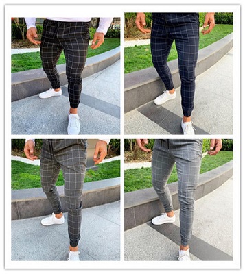 Plaid printed men's casual stretch pants