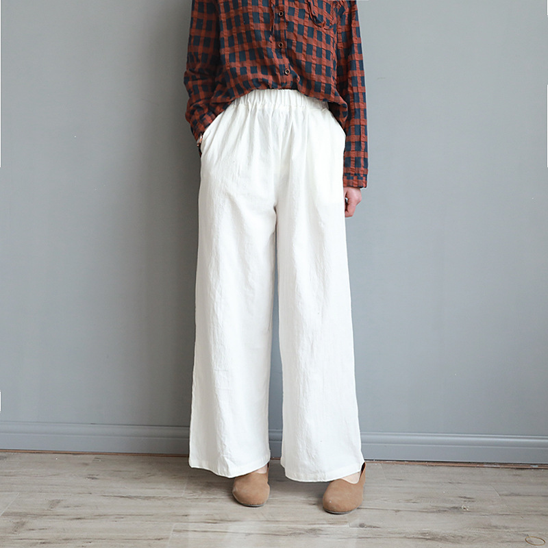 Solid color cotton and linen retro simple casual pants