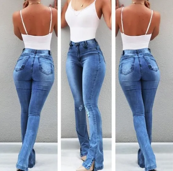 Stretch ripped jeans Royal Blue - Shop at LoveMi
