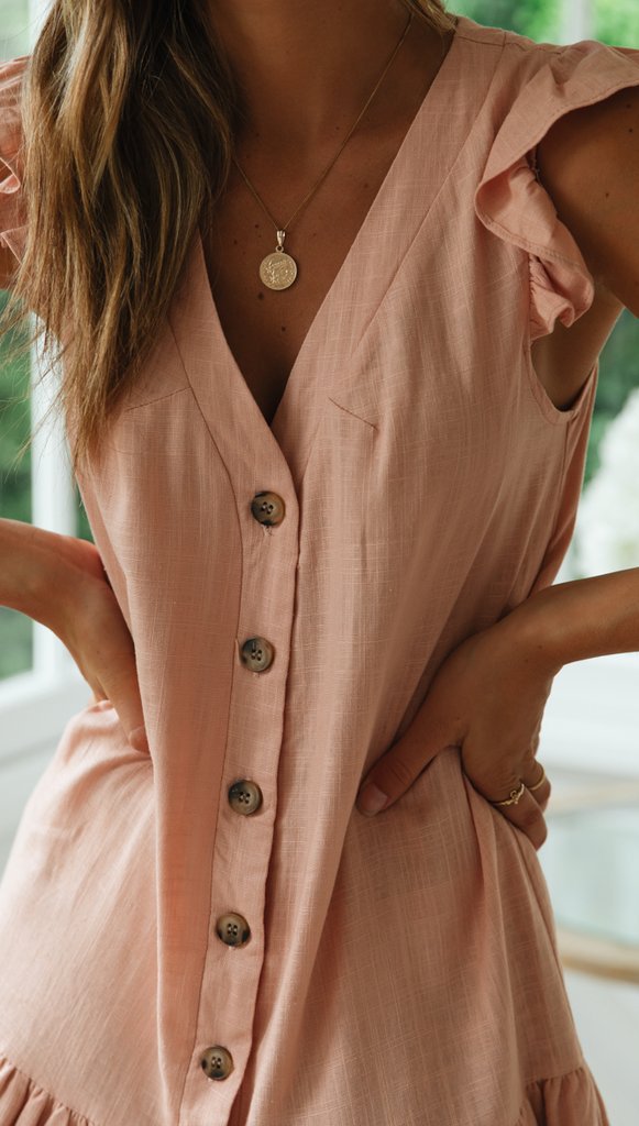 V-neck sleeveless button dress