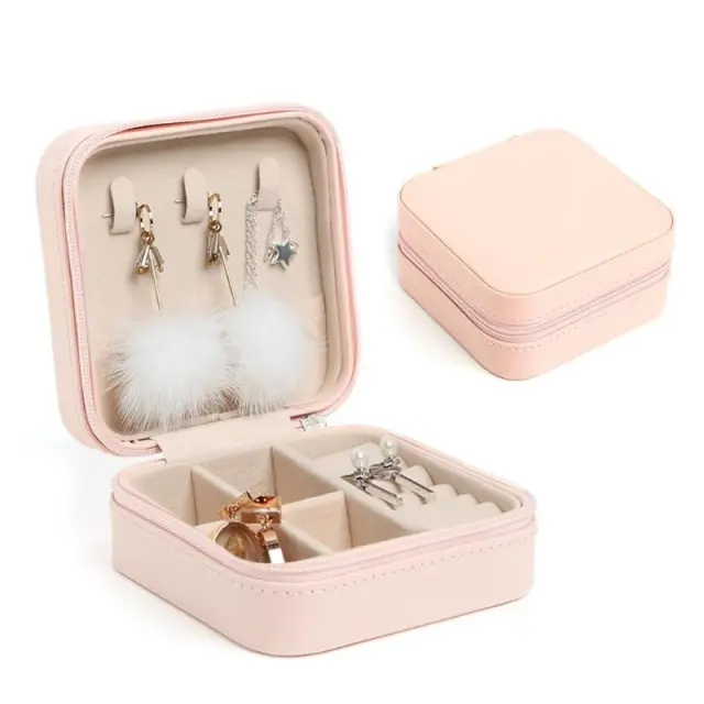 Creative travel portable jewelry box earrings earrings jewelry storage box leather small jewelry bag Light Pink - Shop at LoveMi