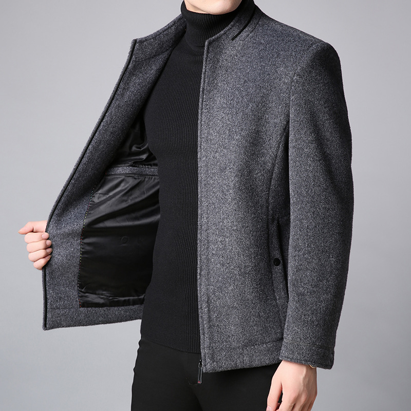 Winter new men's short woolen coat stand collar