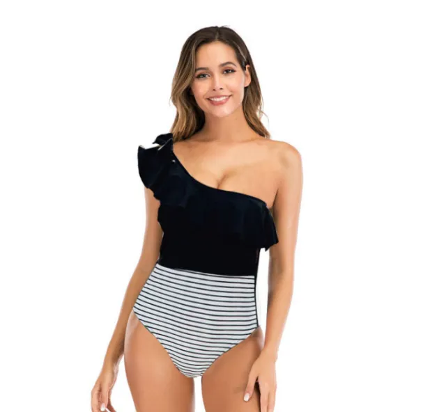 Striped one piece swimsuit Black - Shop at LoveMi