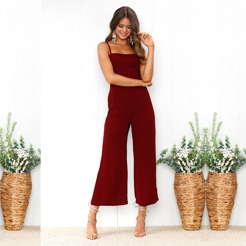 Sexy suspenders wrapped chest zipper jumpsuit women