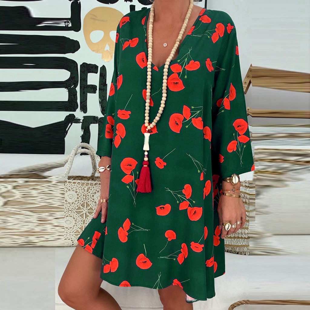 Loose print long sleeve dress