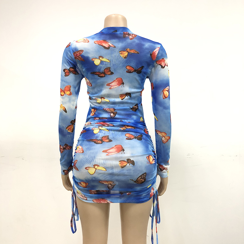 Contrast pleated long sleeve dress