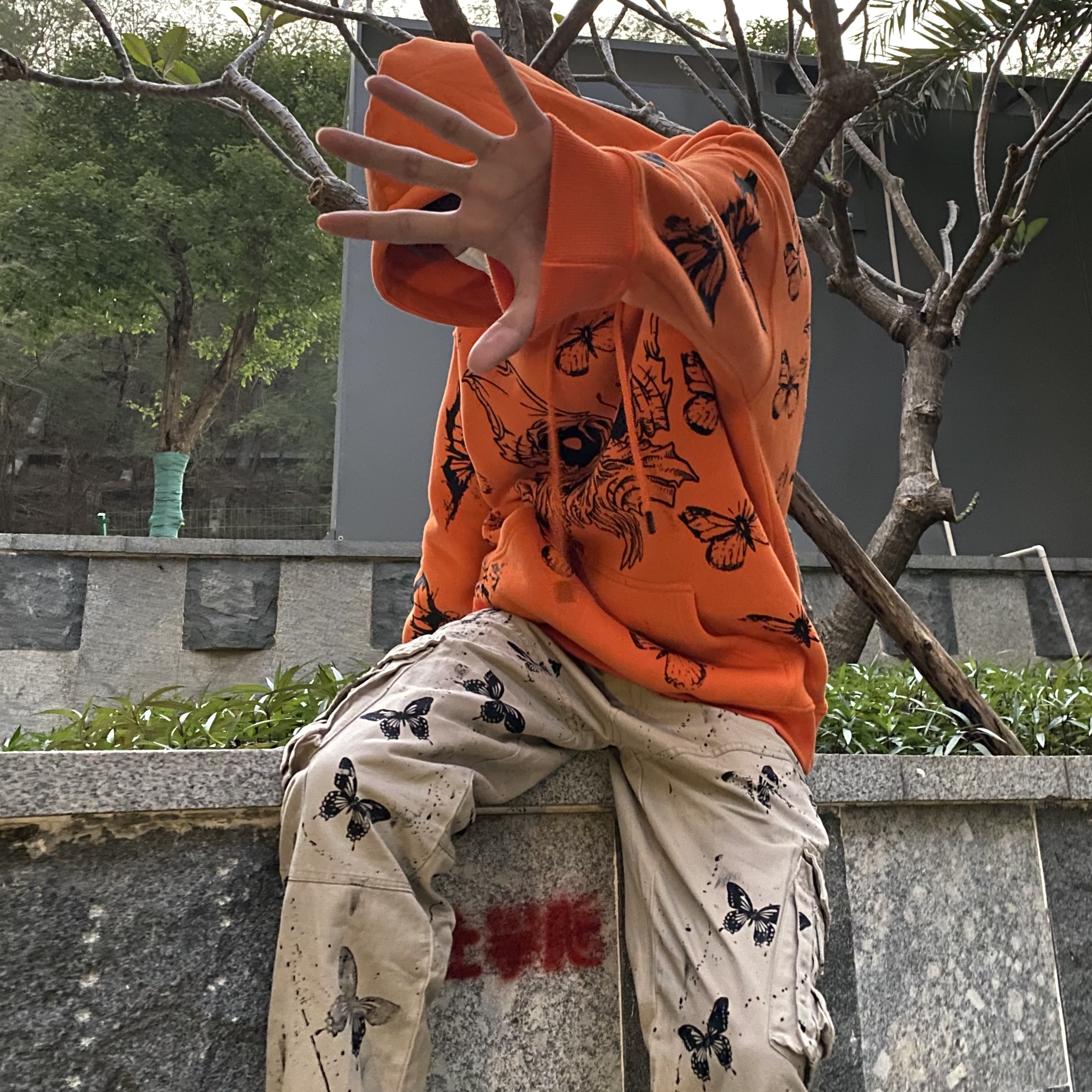 Artist splash ink butterfly overalls