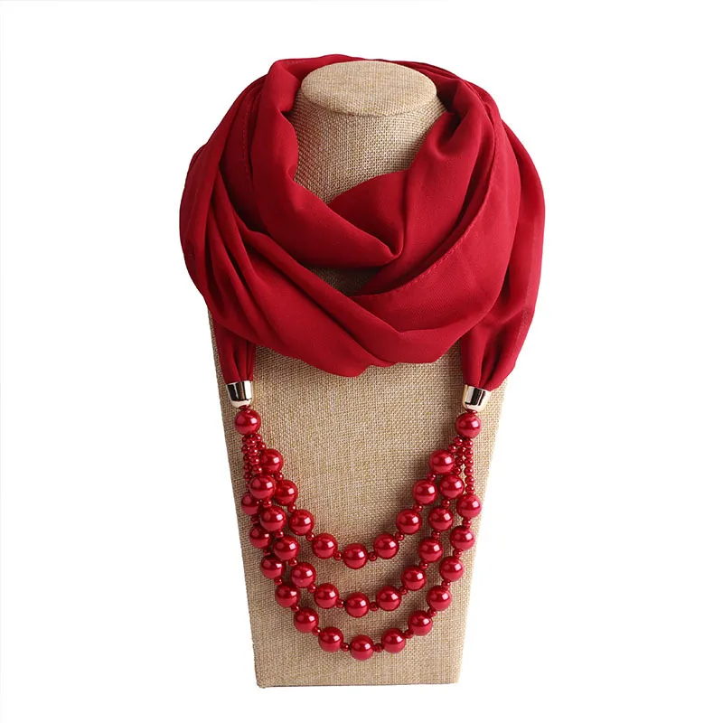 Pendant jewelry scarf - Wine Red