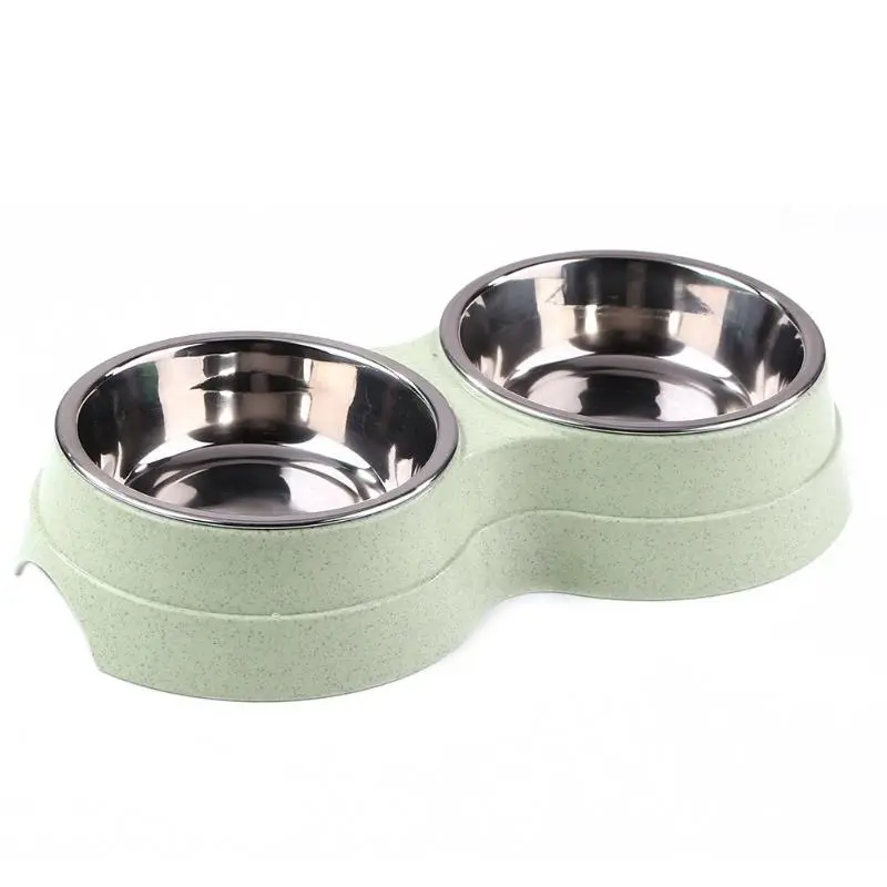HAVO straw plastic round two-in-one double bowl stainless steel rice bowl pet supplies dog bowl - Green