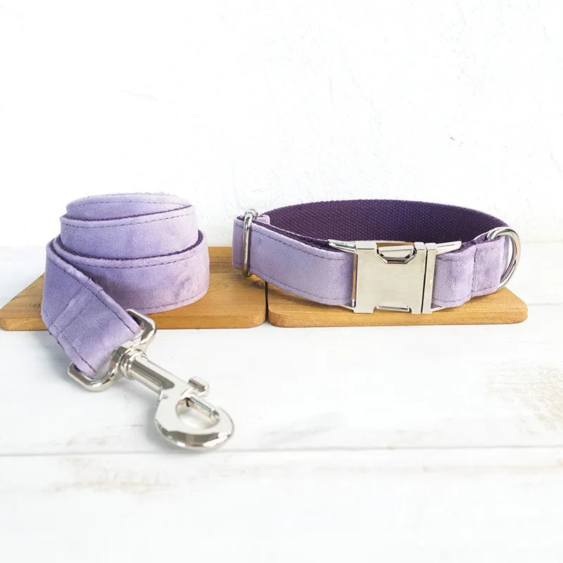 MUTTCO thick cashmere dog collar leash set - Light Purple