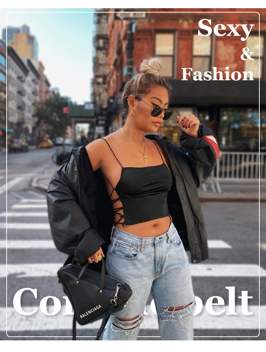 New black small strapless backless lace satin vest