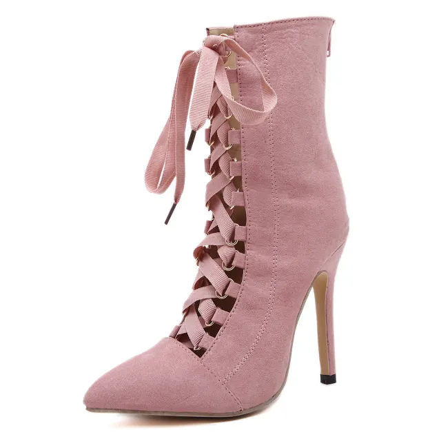 Cross lacing stiletto boots Pink - Shop at LoveMi