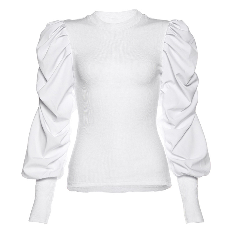 Long-sleeved round neck slim retro T-shirt