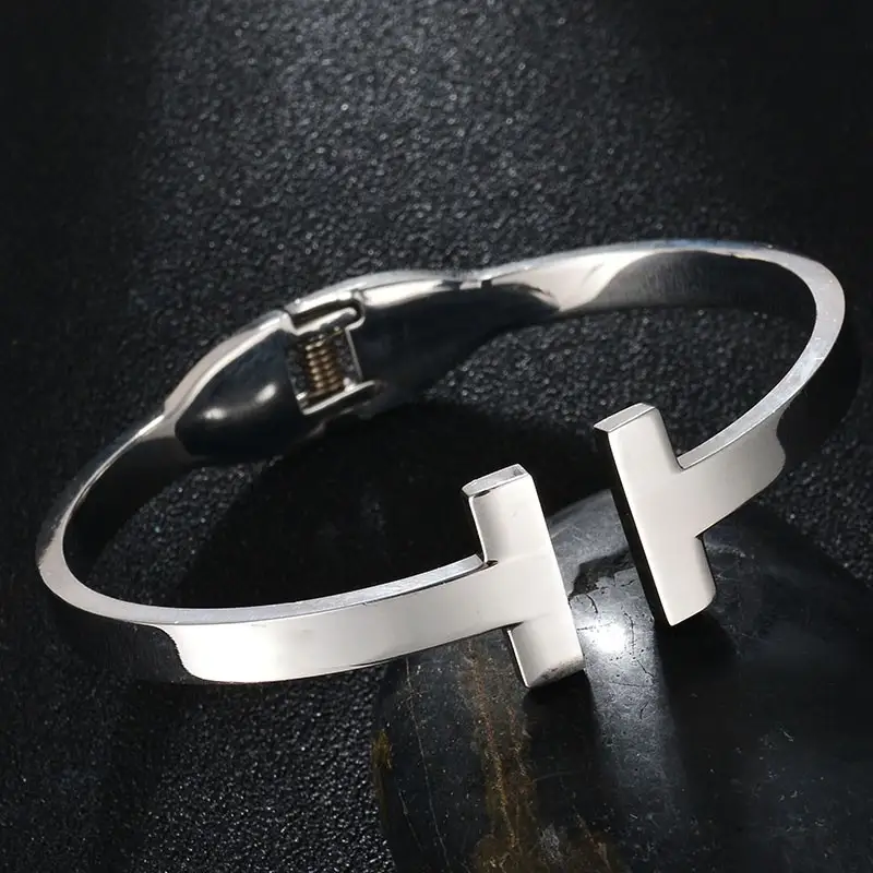 Double T letter opening bracelet