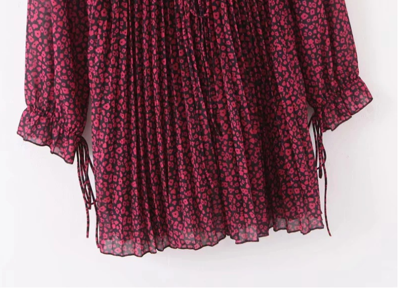 Ruffled V-neck waist slim fit temperament wild printed dress