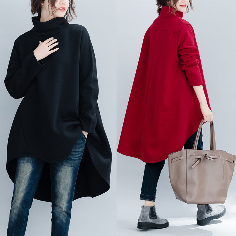 Large size turtleneck bottoming shirt women's long irregular sweater dress