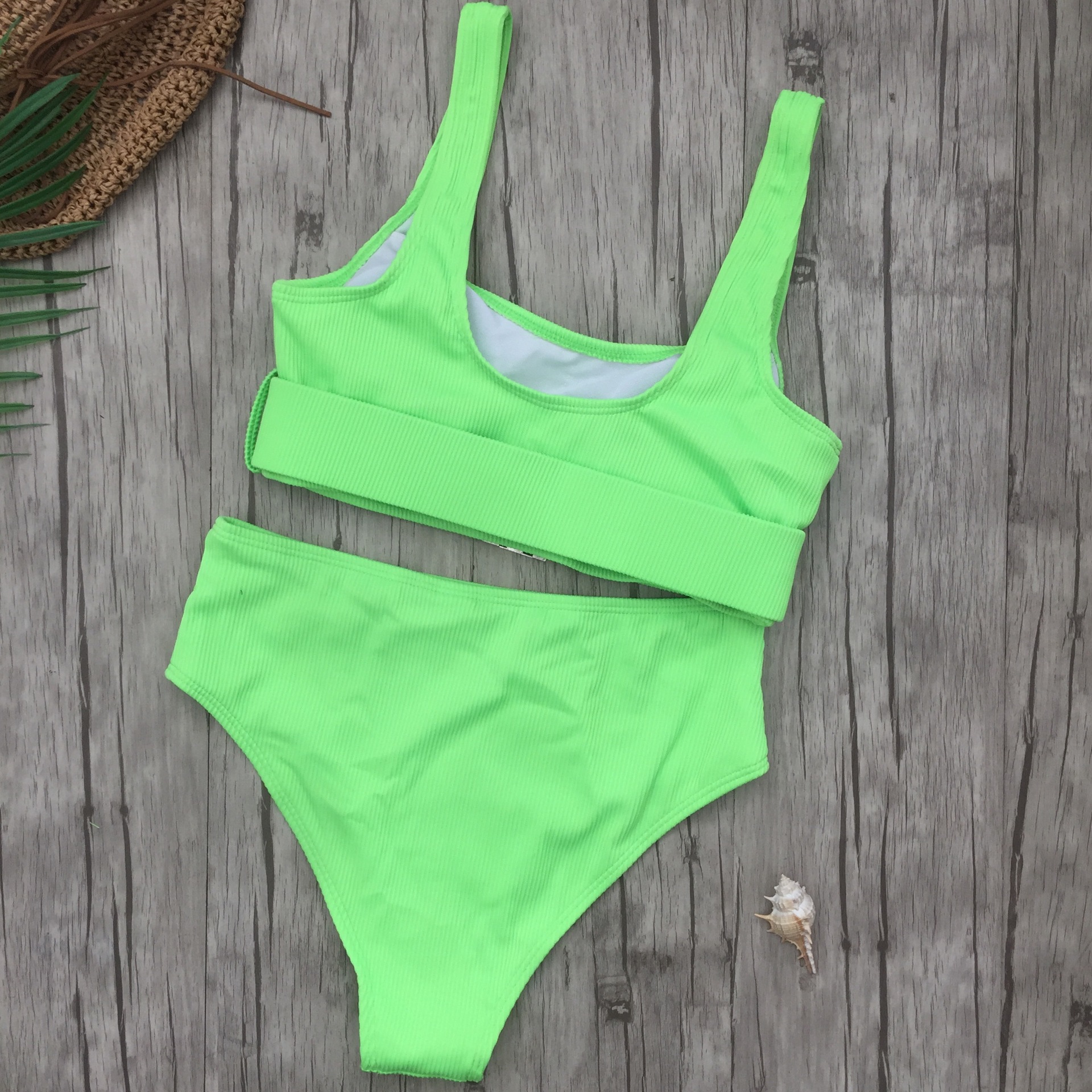 Split swimsuit fluorescent solid color