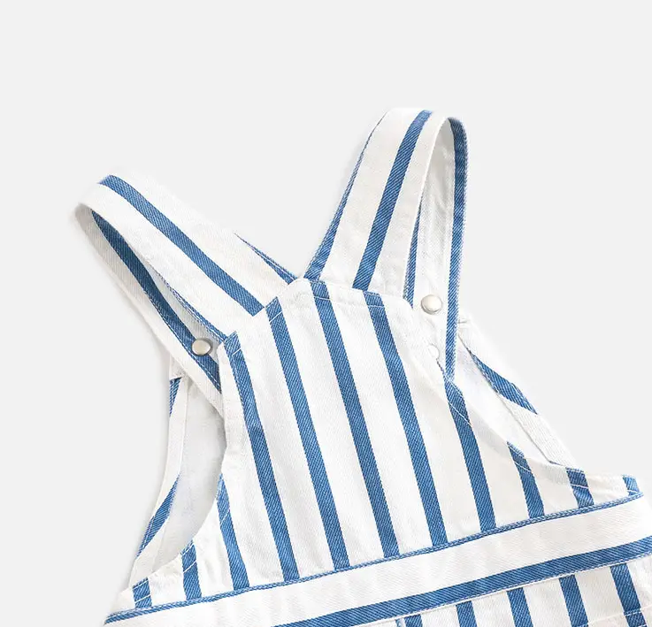 Striped cotton denim suspender skirt