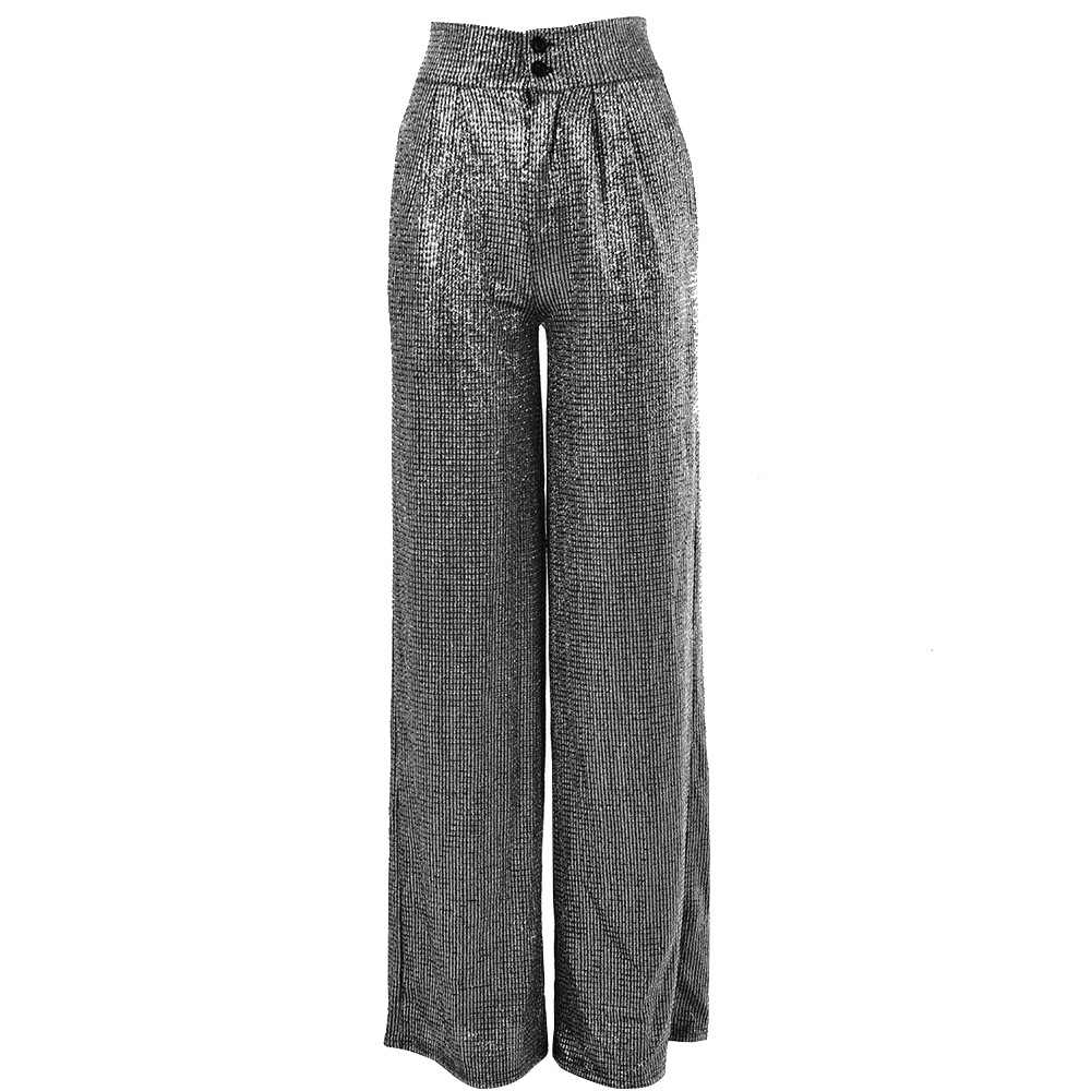 Bright silk sexy high waist wide leg pants Silver - Shop at LoveMi