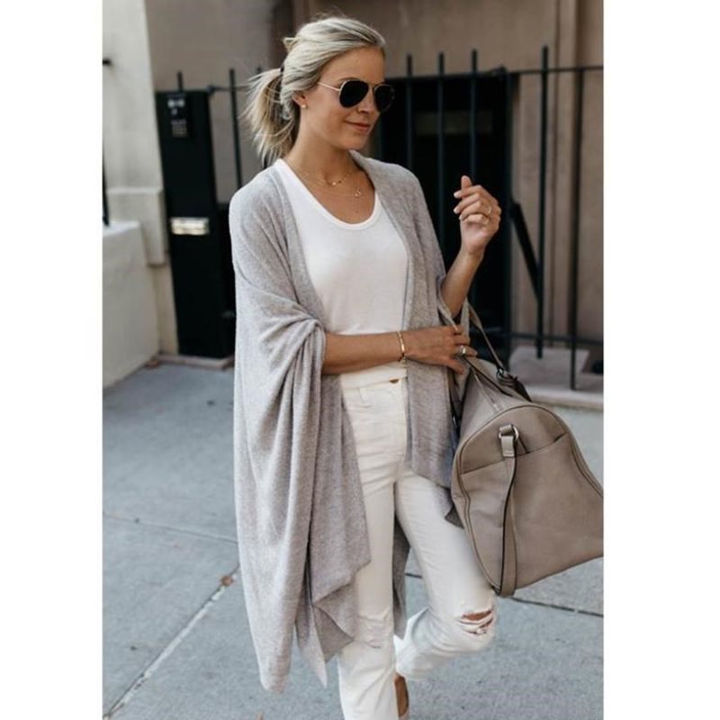 Ms Long loose irregular hem coat of knitting cardigan