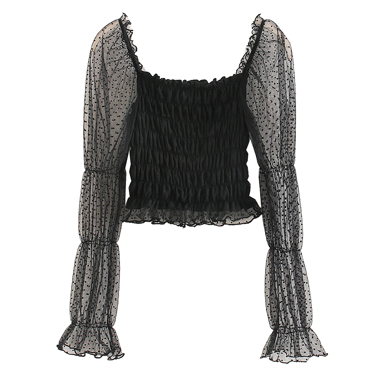 Perspective stitching puff sleeve square top collar shirt