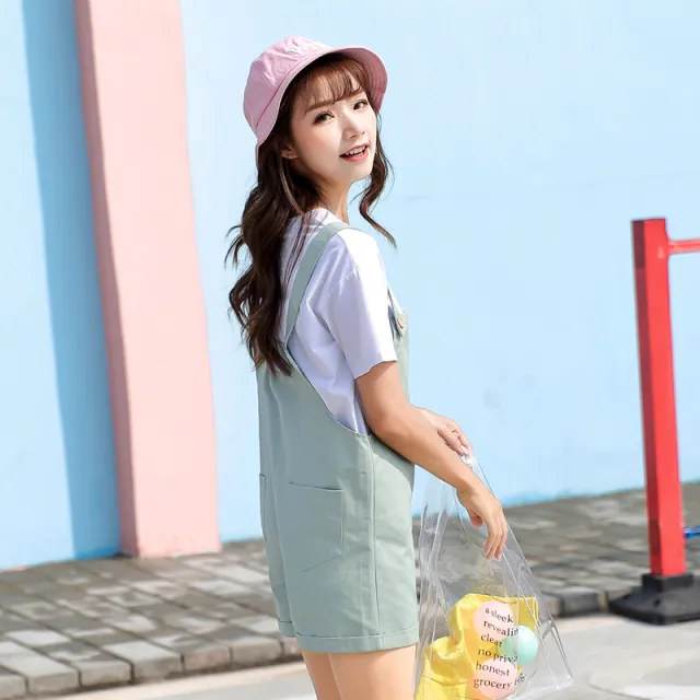 Cute cartoon embroidered ladies casual loose jumpsuit Green - Shop at LoveMi