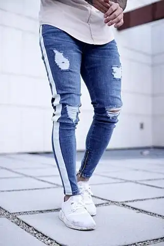 Ripped Nostalgic Jeans Light Blue Zipper Men's