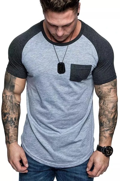 Round neck pocket raglan short sleeve men's T