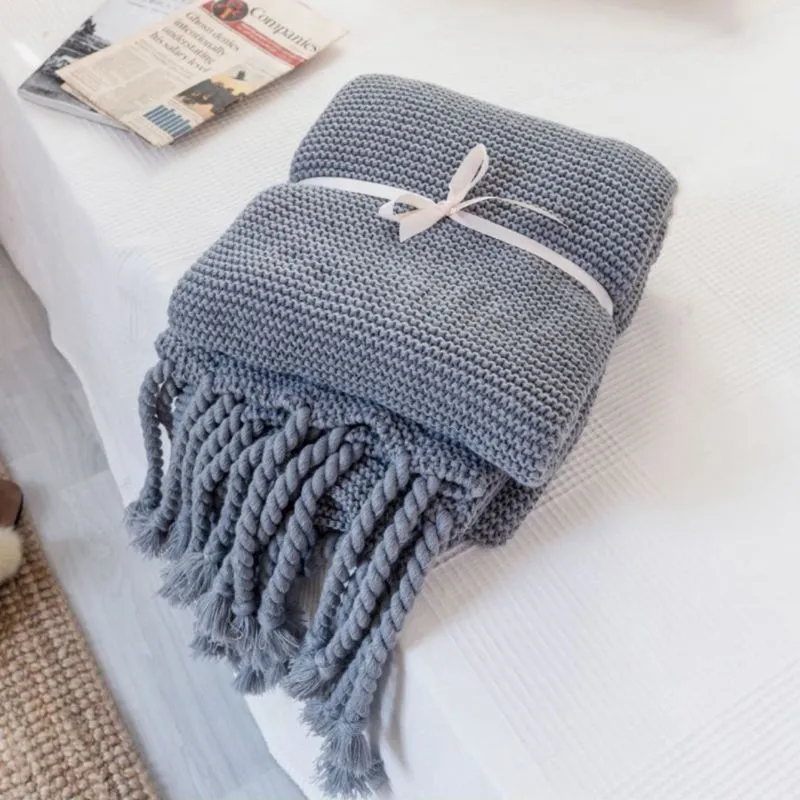 Office sofa blanket with tassel knitted thread blanket - Smoky Gray