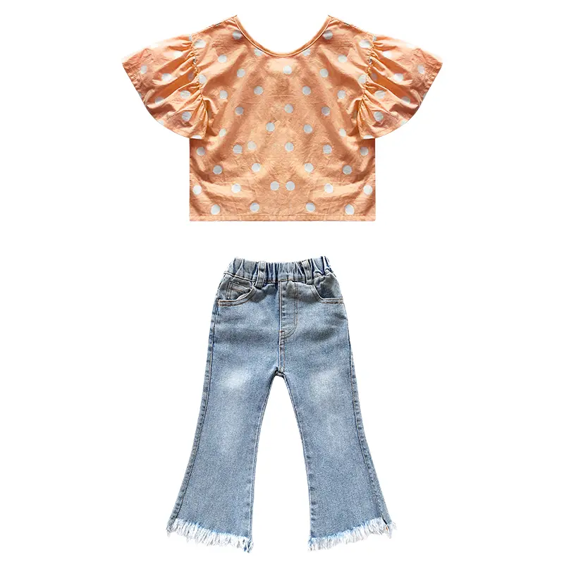 Girl's denim bell-bottom trouser suit