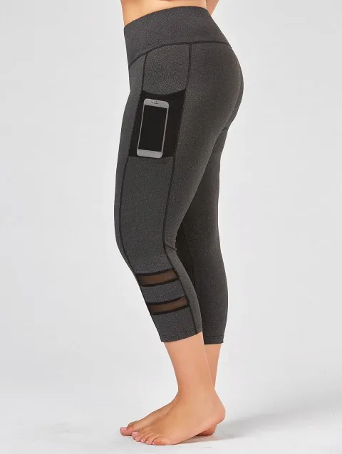 Mesh stitching yoga cropped pants - Dark Grey