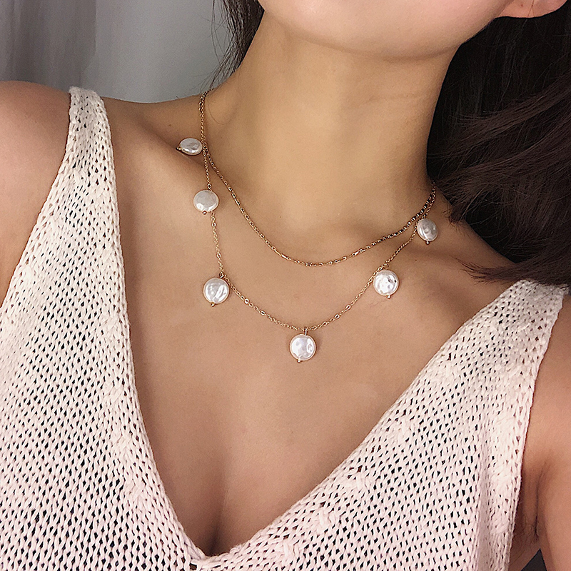 Title 8, Pearl pendant multilayer necklace female