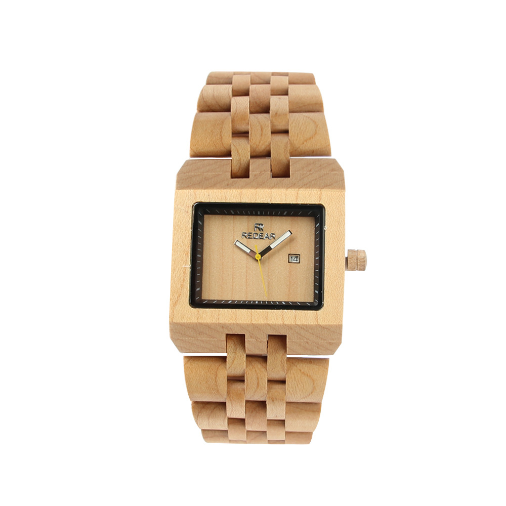 Square men's wooden watch