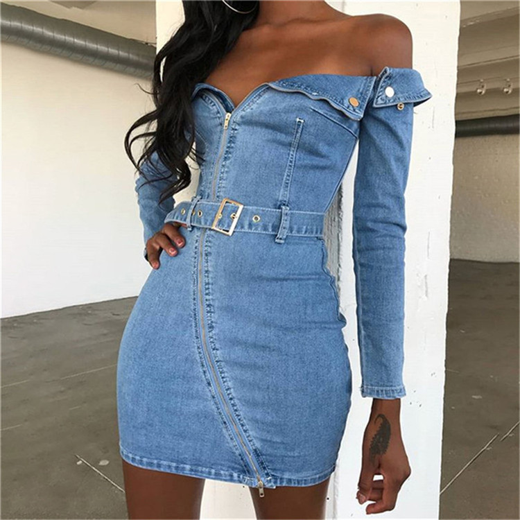 Slim-fit metal zipper denim slim hip dress