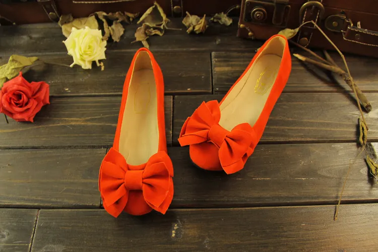 Women's bow flat shoes - Orange