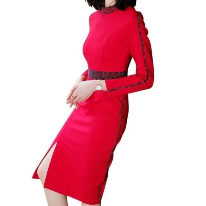 Temperament long sleeve step skirt