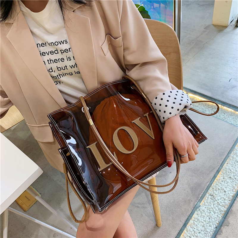 Large capacity transparent jelly shoulder bag