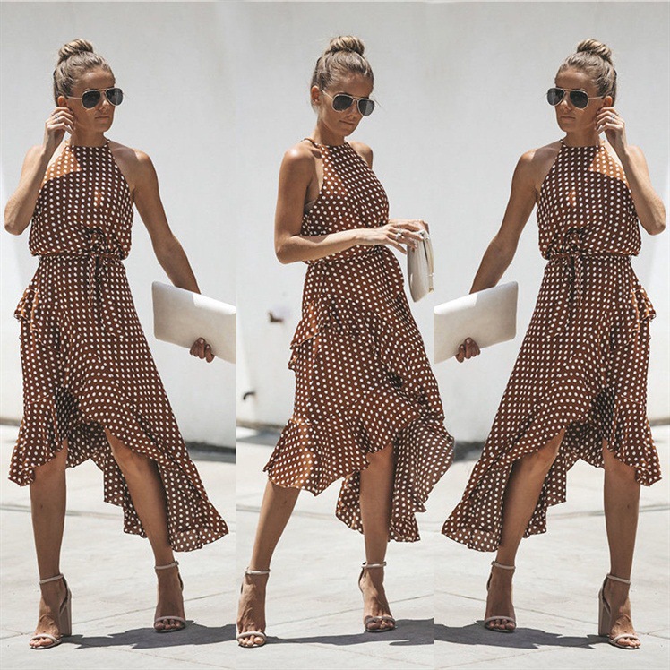 European and American fashion polka dot lace irregular female dress