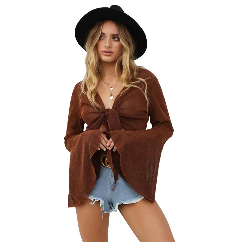 Trumpet Sleeve Cardigan Slim Short T-shirt