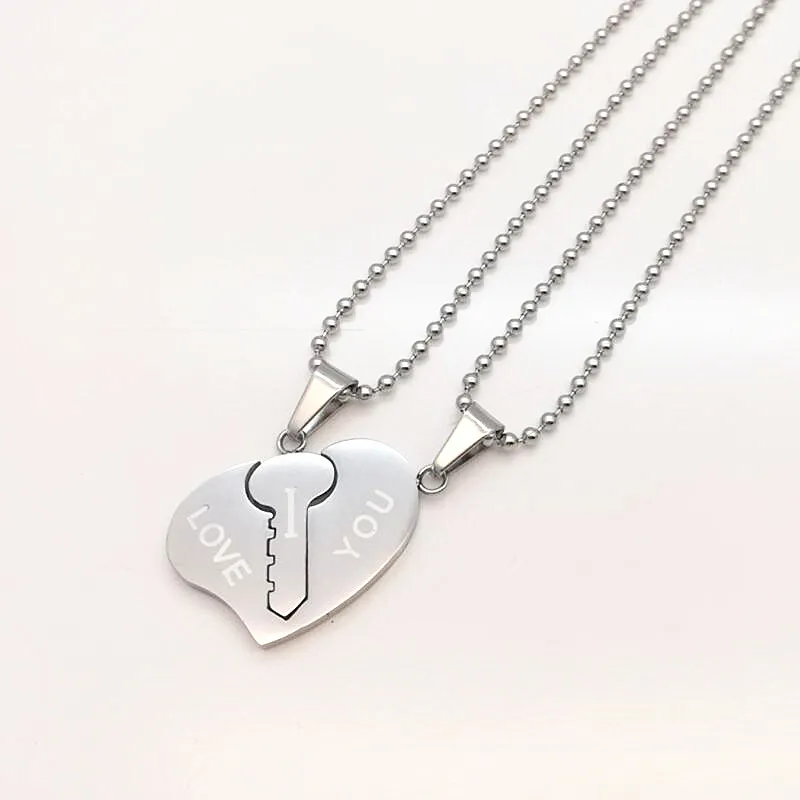 Titanium steel heart lock couple necklace - Silver