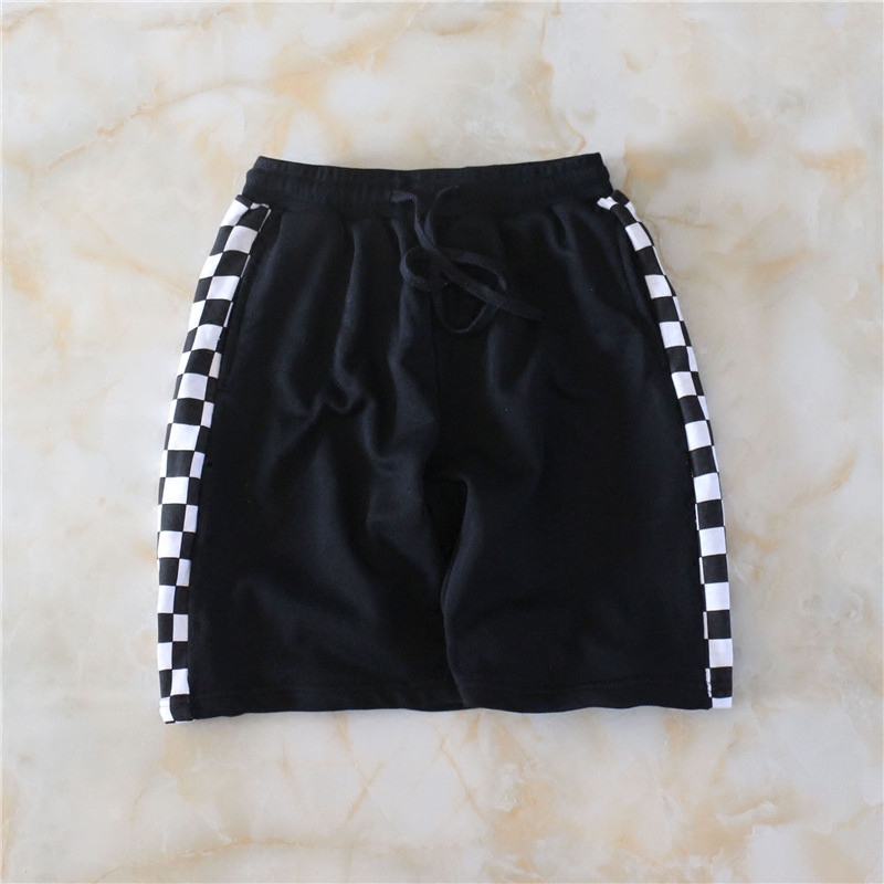Black and white checked cotton shorts