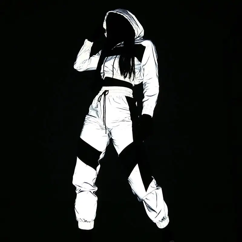Reflective fabric contrast color stitching hooded suit