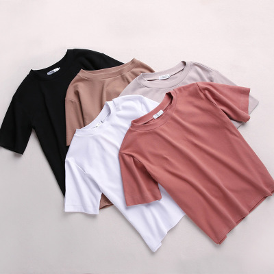 Solid color short sleeve t-shirt women loose half sleeve top