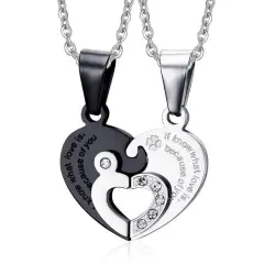 Love puzzle titanium steel couple necklace - Black - View 1