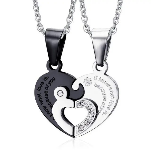 Love puzzle titanium steel couple necklace Black - Shop at LoveMi