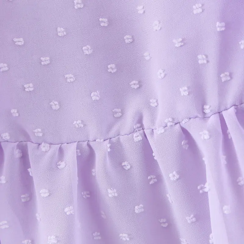 Round neck puff sleeve layered lotus leaf polka dot shirt